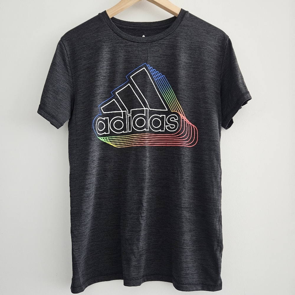 Adidas Sonic Boss Poly Tee Boys Short Sleeve AEROREADY Black T-Shirt Large 14/16
